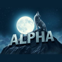 A powerful wolf howling atop a majestic mountain, its fur shimmering in the moonlight