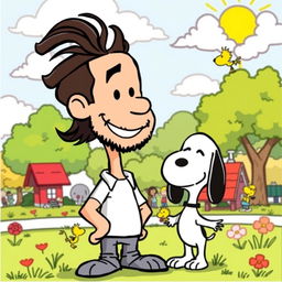 A delightful and playful illustration of Jorge Drexler in a Snoopy cartoon style