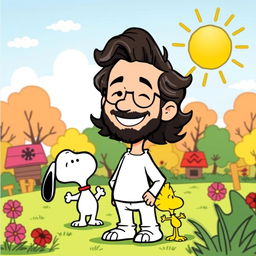 A delightful and playful illustration of Jorge Drexler in a Snoopy cartoon style