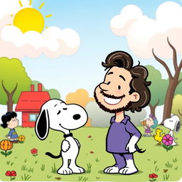 A delightful and playful illustration of Jorge Drexler in a Snoopy cartoon style