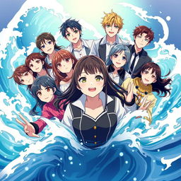 An anime cover image featuring a female fan surrounded by a 13-member K-pop group