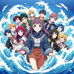 An anime cover image featuring a female fan surrounded by a 13-member K-pop group