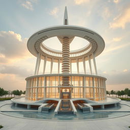 An architectural representation of the C1 and C2 vertebrae, creatively designed to resemble a futuristic building structure