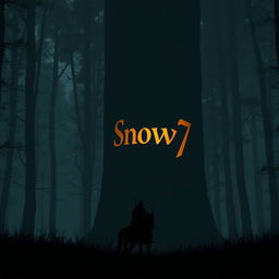 A lone horseman silhouetted against the dark forest, riding through a shadowy woodland