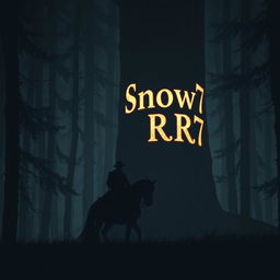 A lone horseman silhouetted against the dark forest, riding through a shadowy woodland