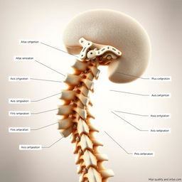 An intricate illustration of the first two cervical vertebrae, known as the atlas and axis, showcasing their unique anatomical features and engineering marvels