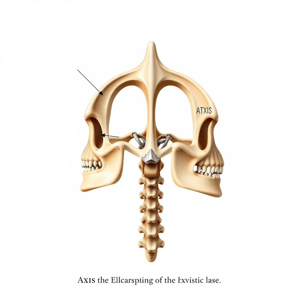 A detailed and artistic representation of the first two cervical vertebrae, specifically the atlas and axis, emphasizing their intricate design and functionality as engineering masterpieces of the human anatomy