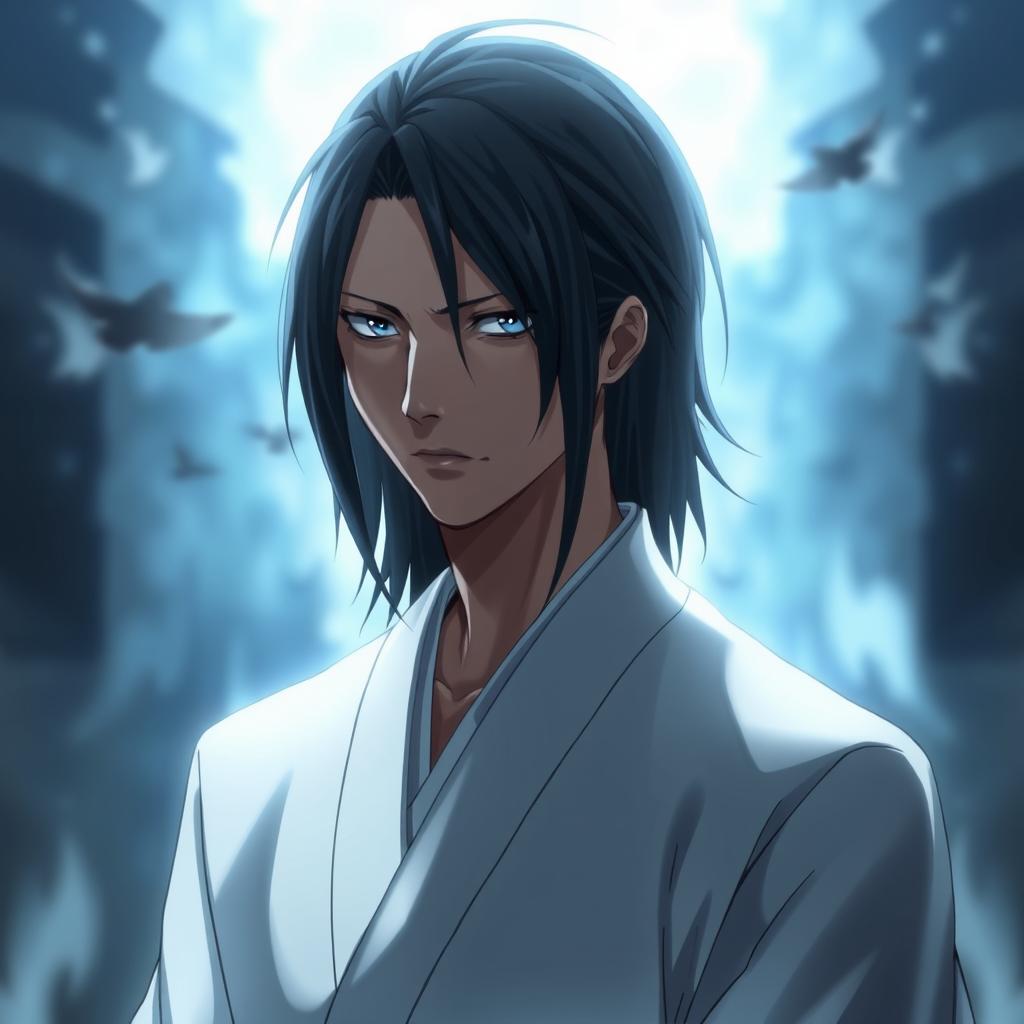 A highly detailed and dramatic portrait of Sosuke Aizen from the anime Bleach