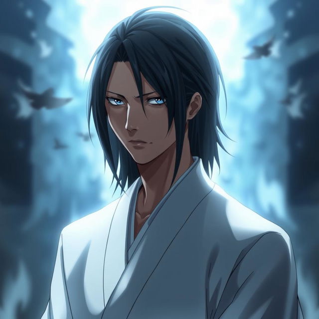 A highly detailed and dramatic portrait of Sosuke Aizen from the anime Bleach