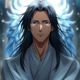 A highly detailed and dramatic portrait of Sosuke Aizen from the anime Bleach