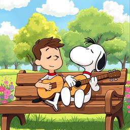 A delightful and heartwarming illustration featuring Snoopy, the charming Peanuts character, and Jorge Drexler, the talented Uruguayan musician