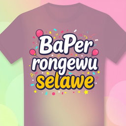 A vibrant and eye-catching t-shirt design featuring the bold and playful phrase 'BaPer rongewu selawe' in an artistic font
