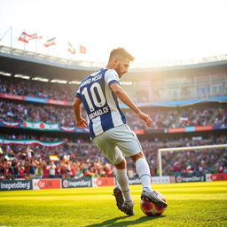 A soccer player resembling Lionel Messi, wearing a blue and white Independence Tehran jersey featuring the name 'Mamad_CF' on the back