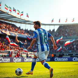 A soccer player resembling Lionel Messi, wearing a blue and white Independence Tehran jersey featuring the name 'Mamad_CF' on the back