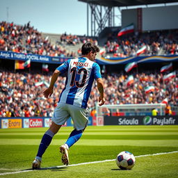 A soccer player resembling Lionel Messi, wearing a blue and white Independence Tehran jersey featuring the name 'Mamad_CF' on the back