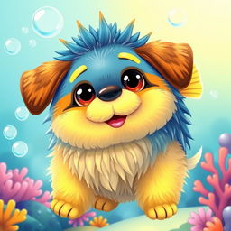 A whimsical fusion of a dog and a pufferfish, showcasing the playful features of both animals