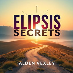 A book cover design titled 'Elipsis Secrets' by Alden Vexley, featuring a serene landscape with a winding path leading toward a bright horizon, symbolizing transformation
