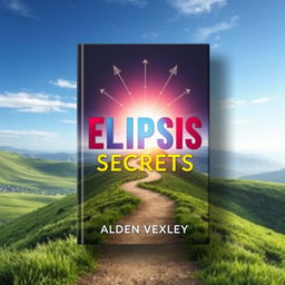 A stunningly realistic book cover design titled 'Elipsis Secrets' by Alden Vexley, featuring a serene landscape as the background, where a winding path leads toward a bright, transformative horizon