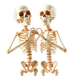 A vibrant and engaging scene featuring two realistic skeletons displaying joy and affection