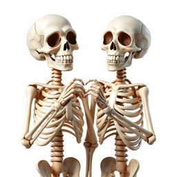 A vibrant and engaging scene featuring two realistic skeletons displaying joy and affection