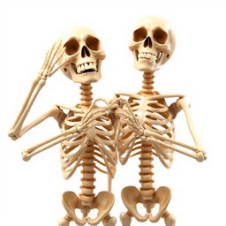 A vibrant and engaging scene featuring two realistic skeletons displaying joy and affection
