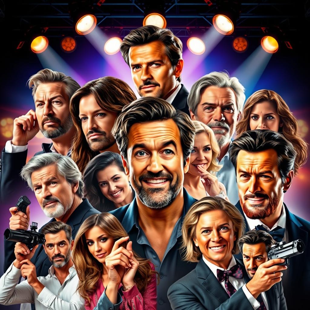 A stunning collage featuring top renowned actors from around the world, showcasing their charisma and talent