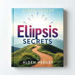 A flat book cover design titled 'Elipsis Secrets' by Alden Vexley, featuring a realistic serene landscape as the background, showcasing a winding path leading toward a bright horizon, symbolizing transformation