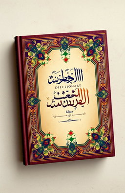 A beautifully designed Arabic dictionary titled 'المعجم اليسير لمعاني الكلمات' featuring elegant calligraphy and ornate patterns