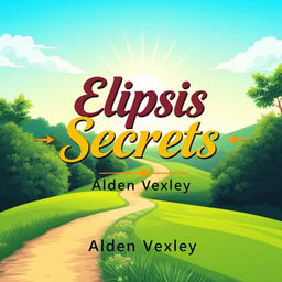 A flat book cover design titled 'Elipsis Secrets' by Alden Vexley, featuring a realistic serene landscape with a winding path leading toward a bright horizon, symbolizing transformation