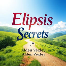 A flat book cover design titled 'Elipsis Secrets' by Alden Vexley, featuring a realistic serene landscape with a winding path leading toward a bright horizon, symbolizing transformation