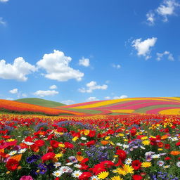 A beautiful landscape of Earth covered in colorful flowers blooming vibrantly across the ground