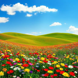 A beautiful landscape of Earth covered in colorful flowers blooming vibrantly across the ground