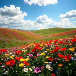 A beautiful landscape of Earth covered in colorful flowers blooming vibrantly across the ground