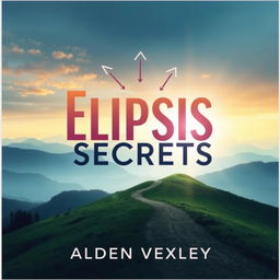 A realistic book cover titled 'Elipsis Secrets' by Alden Vexley, featuring a serene landscape in the background with a winding path leading towards a bright horizon, representing transformation