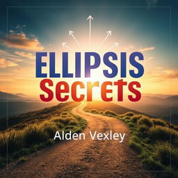 A realistic book cover titled 'Elipsis Secrets' by Alden Vexley, featuring a serene landscape in the background with a winding path leading towards a bright horizon, representing transformation