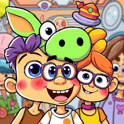 A vibrant and playful cartoon version of the uploaded photo, featuring exaggerated features, bright colors, and whimsical details