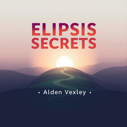 A flat book cover design titled 'Elipsis Secrets' in bold, eye-catching font at the center of the cover, using intriguing color contrasts against a serene landscape background