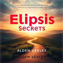 A flat book cover design titled 'Elipsis Secrets' in bold, eye-catching font at the center of the cover, using intriguing color contrasts against a serene landscape background