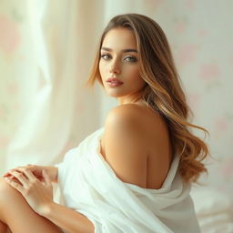 A beautiful, serene woman posing elegantly, showcasing her natural beauty