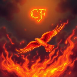 A mesmerizing illustration of a fiery bird soaring through a sky ablaze with flames