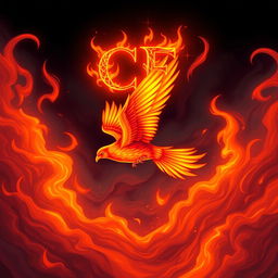 A mesmerizing illustration of a fiery bird soaring through a sky ablaze with flames