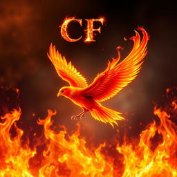 A stunning depiction of a fiery bird soaring through a sky engulfed in flames