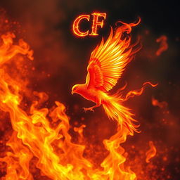 A stunning depiction of a fiery bird soaring through a sky engulfed in flames