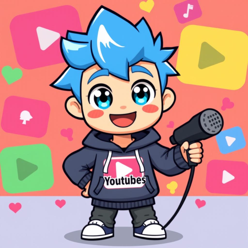 A vibrant pixel art character designed as a playful and charismatic host for a YouTube channel