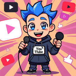 A vibrant pixel art character designed as a playful and charismatic host for a YouTube channel