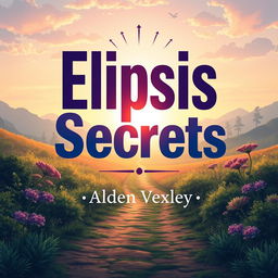 A flat book cover design titled 'Elipsis Secrets', featuring a realistic serene landscape with a path leading toward a bright horizon, symbolizing transformation