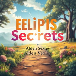 A flat book cover design titled 'Elipsis Secrets', featuring a realistic serene landscape with a path leading toward a bright horizon, symbolizing transformation