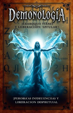 A striking book cover for 'Demonología: Jerarquías, Influencias y Liberación Espiritual', featuring a mystical and dark aesthetic