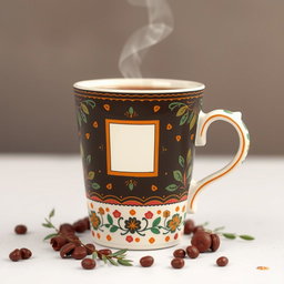 A beautifully designed Palestinian coffee cup, intricately decorated with traditional Palestinian patterns and colors