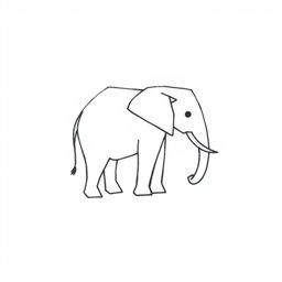 A simple and minimalistic elephant design created with geometric lines, emphasizing clean and elegant shapes